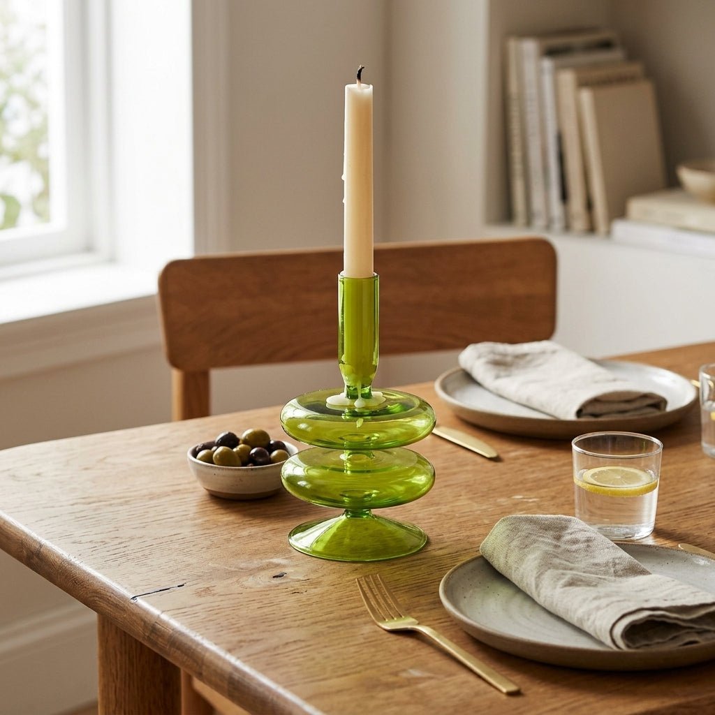 Green Candle Holder with a Unique Sculptural Shape - Candle Holder - Style 7 - Oaksoho