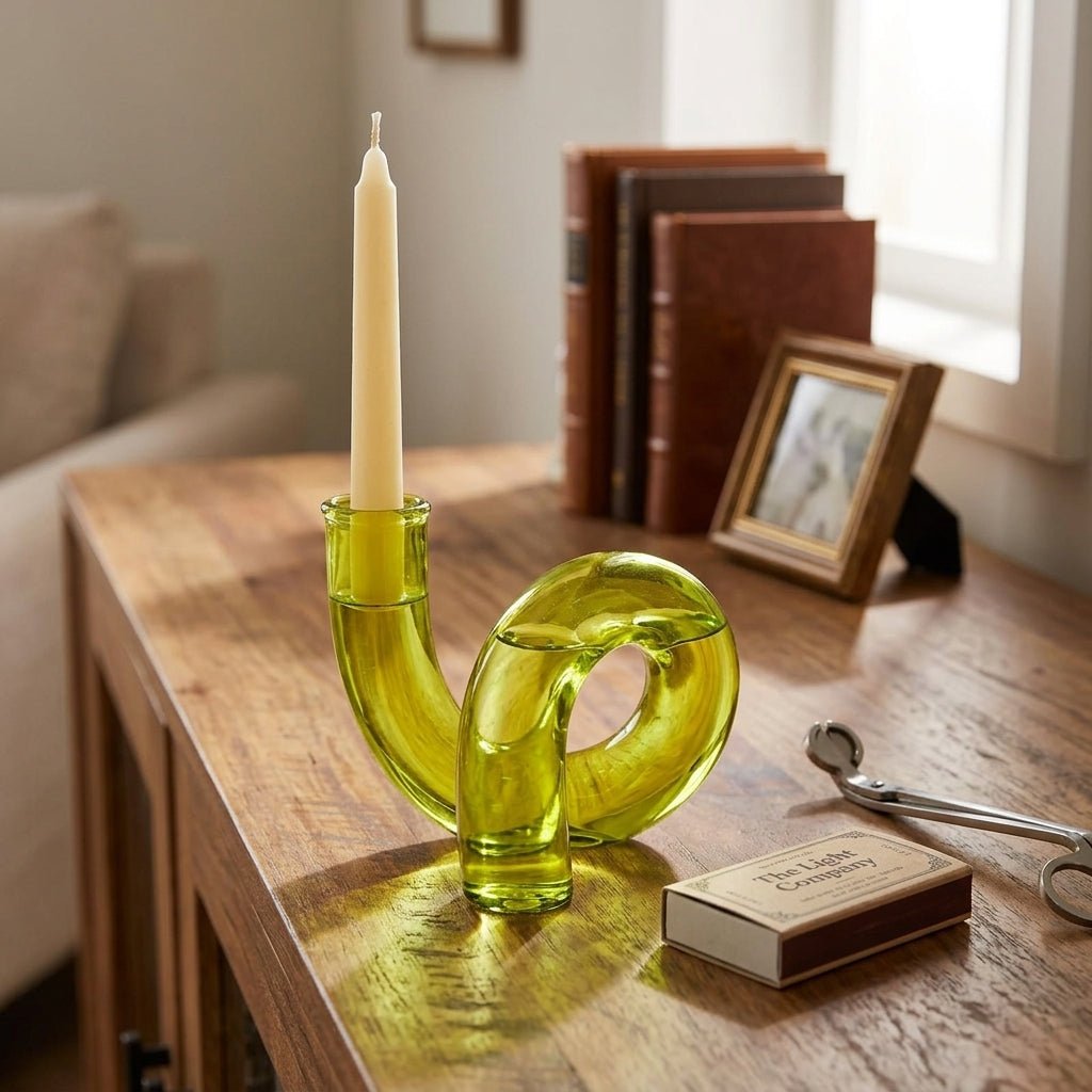 Green Candle Holder with a Unique Sculptural Shape - Candle Holder - Style 9 - Oaksoho
