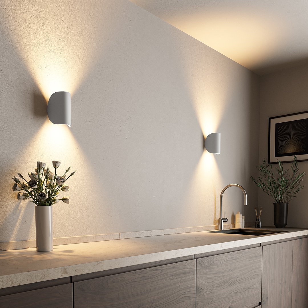 Half Moon Curved Shade Up Down LED Wall Light - Wall Light Fixtures - White - Oak Soho