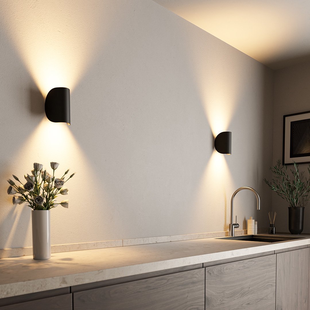 Half Moon Curved Shade Up Down LED Wall Light - Wall Light Fixtures - Black - Oak Soho