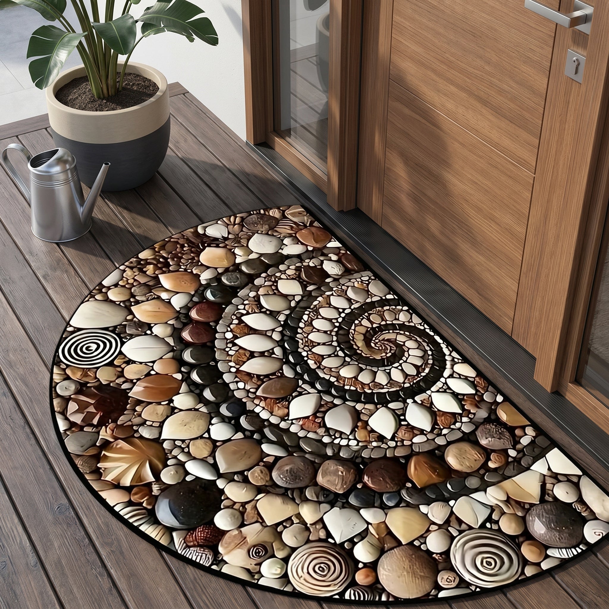 Half - Round Door Mat with Spiral Pebble Stone Pattern - Door Mat - 60 x 90 cm - Oaksoho
