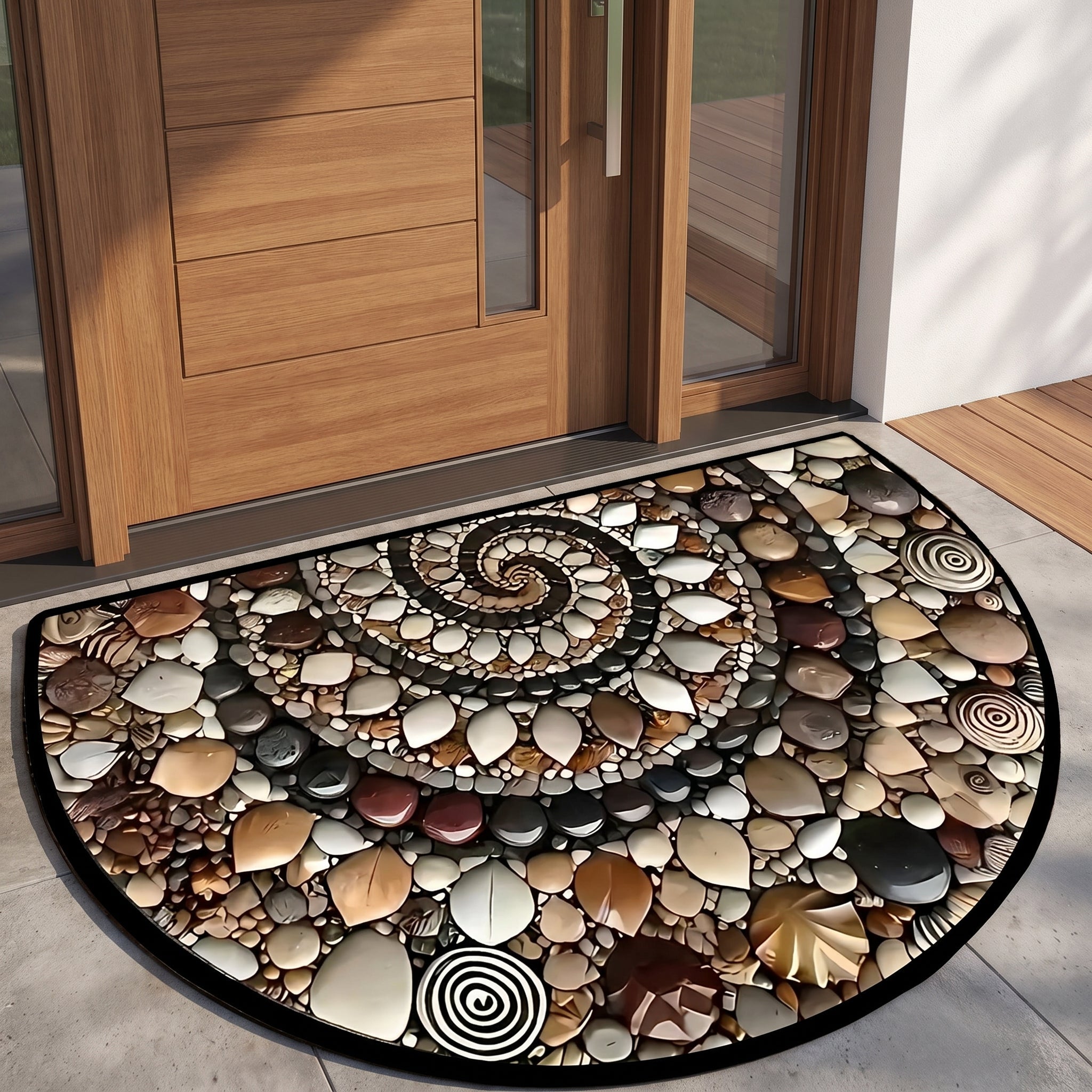 Half - Round Door Mat with Spiral Pebble Stone Pattern - Door Mat - 60 x 90 cm - Oaksoho