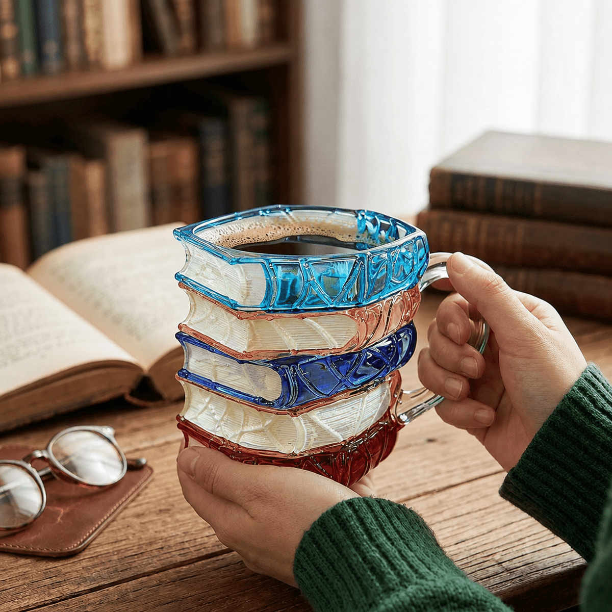 Handmade 3D reading mugs made of glass with book motif - Mugs - Oaksoho