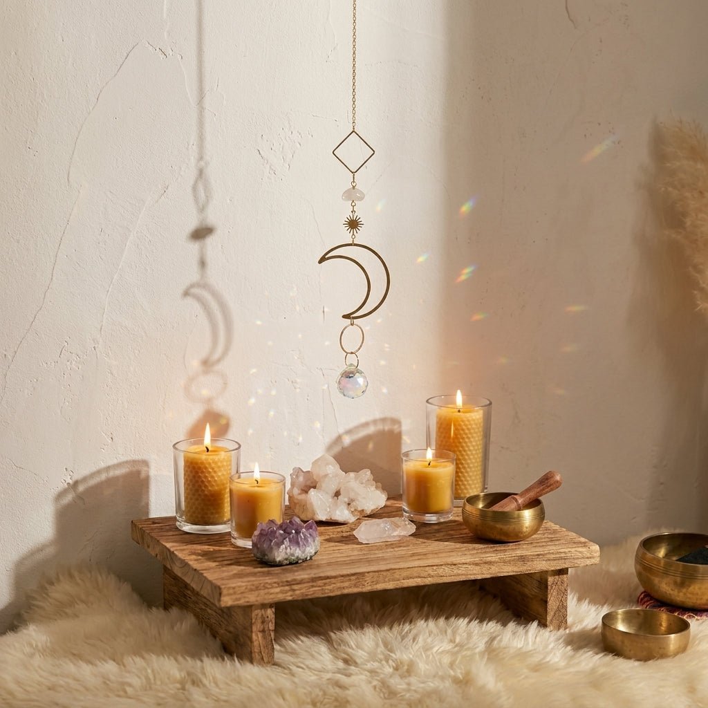 Hanging Crystal Suncatcher Moon and Stars Design - Hanging Suncatcher - Serenity - Oaksoho