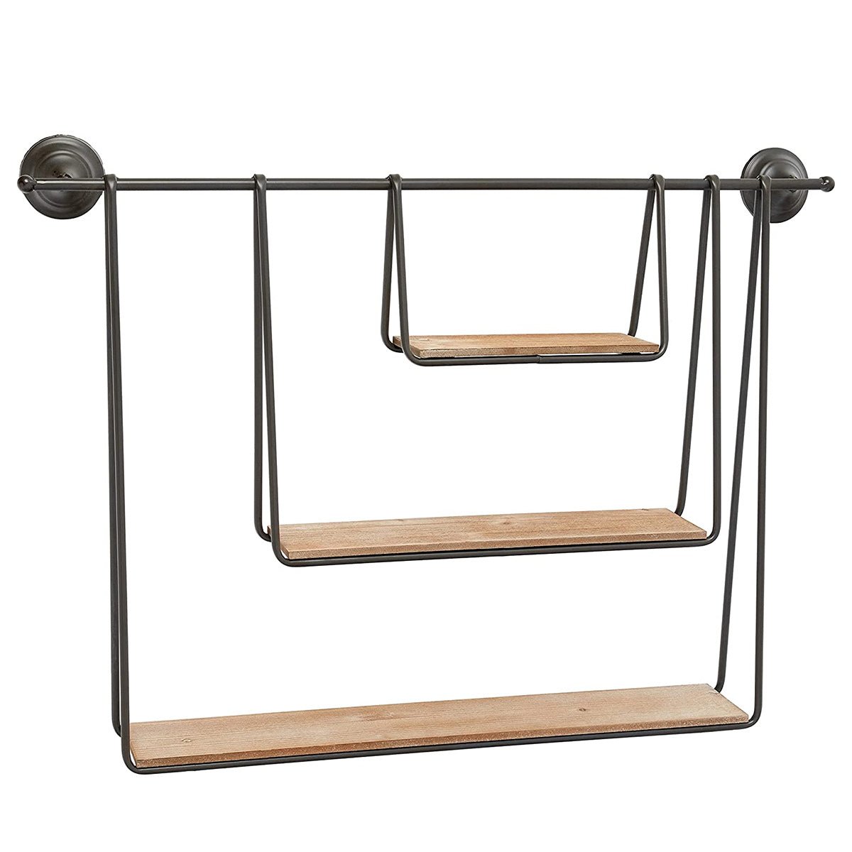 Hanging Wall Shelf Metal 3 Tier Wood Pipe Mounted Vintage Style - Rack Wall Shelves & Ledges - Oak Soho