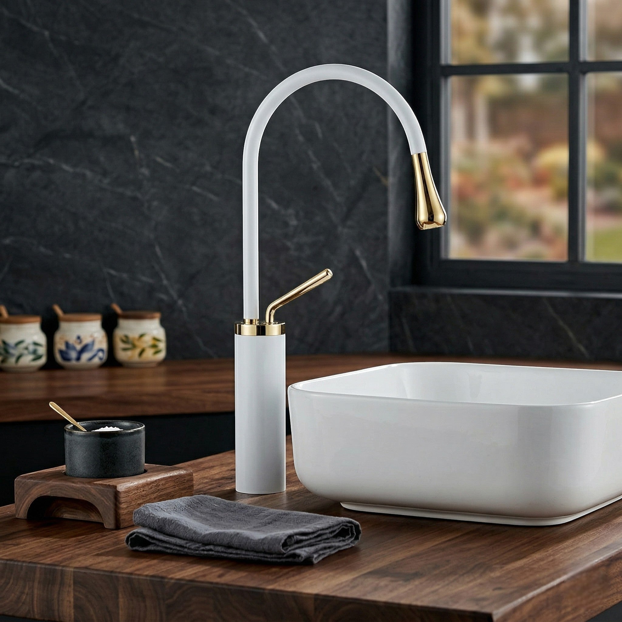 High Neck Basin Mixer Tap - Faucet - White Gold - Oaksoho