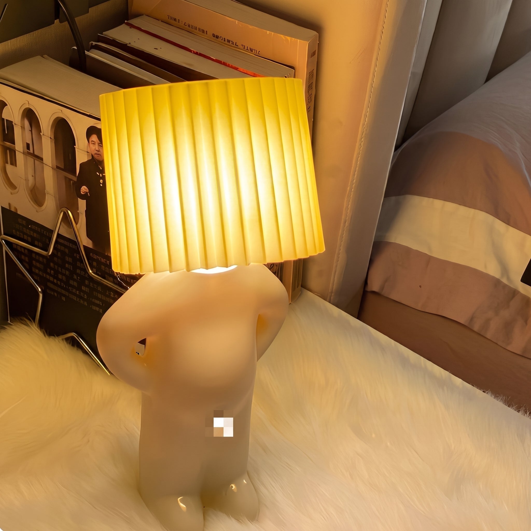 Human Figure Table Lamp with Pleated Shade - Table Lamps - Yellow - Oaksoho