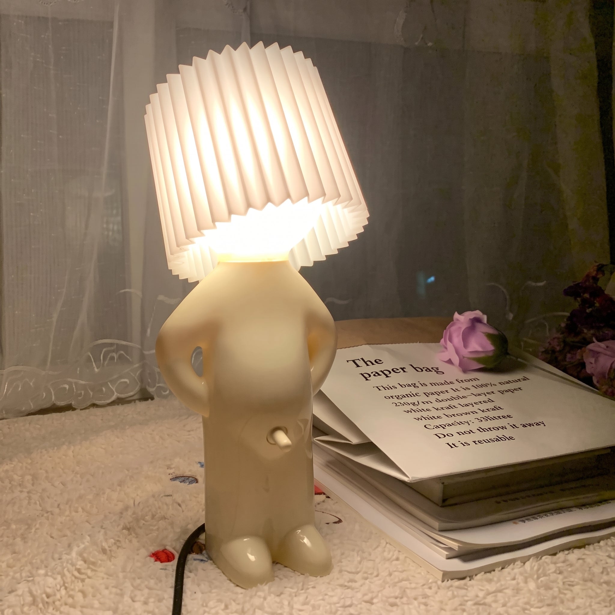 Human Figure Table Lamp with Pleated Shade - Table Lamps - White - Oaksoho