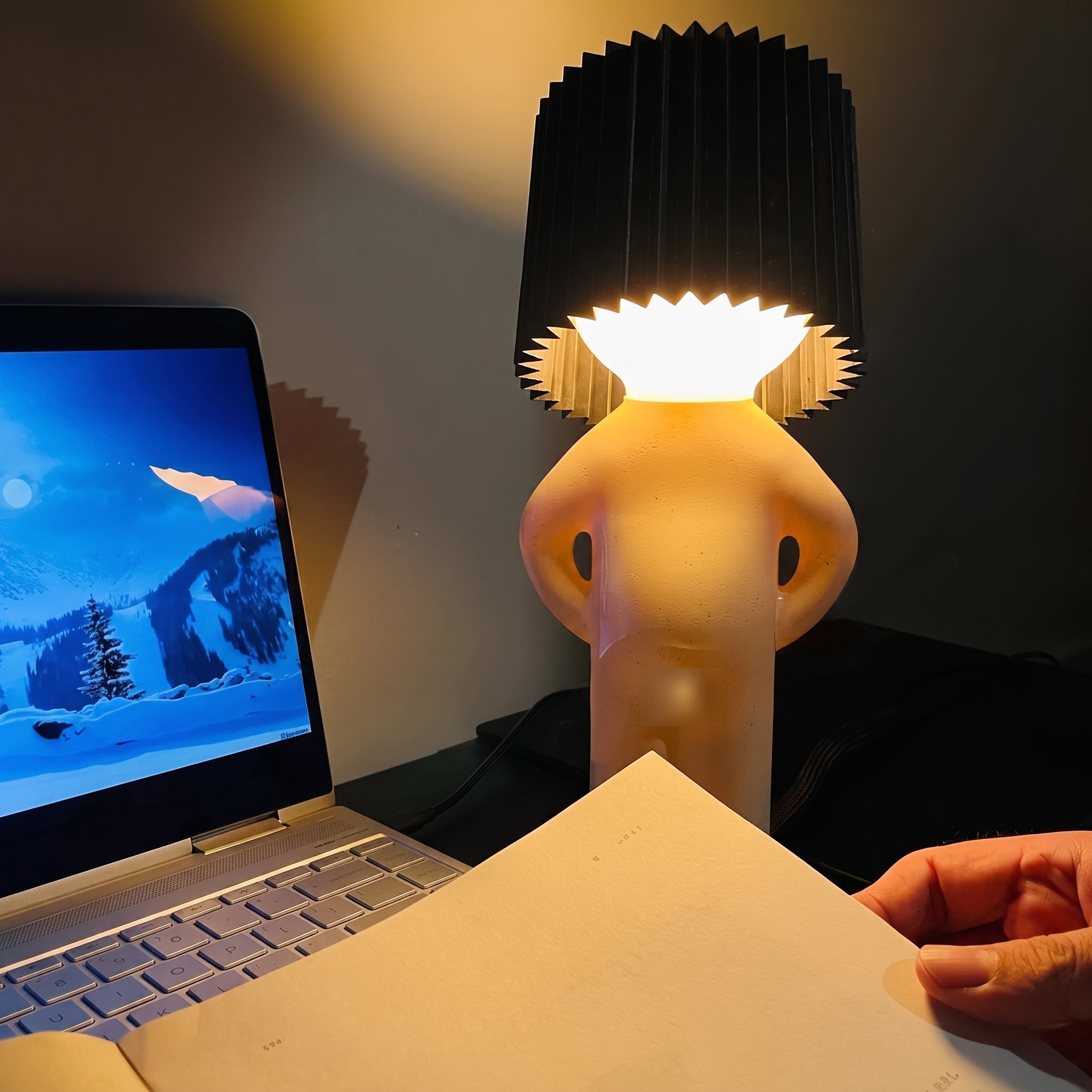 Human Figure Table Lamp with Pleated Shade - Table Lamps - Black - Oaksoho