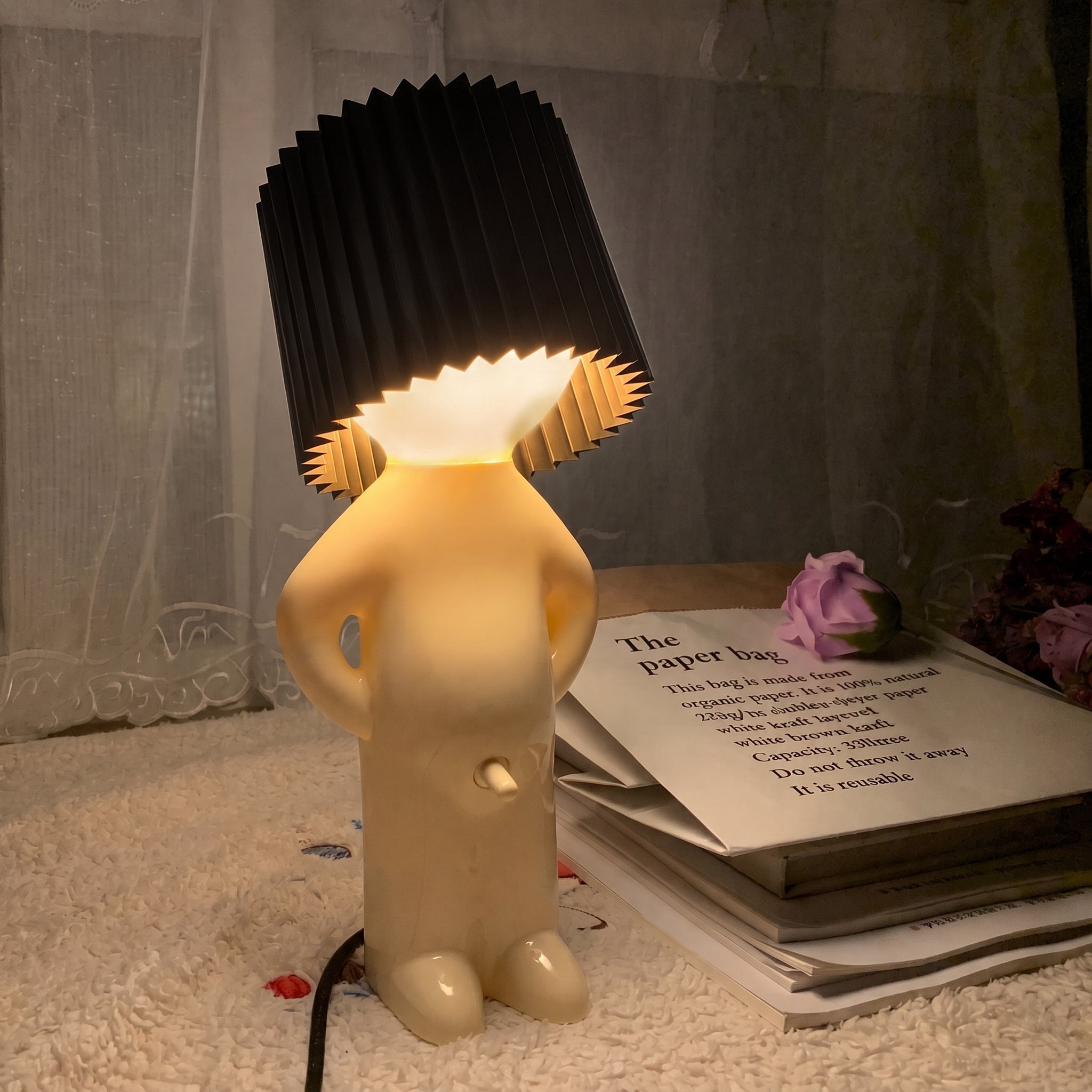 Human Figure Table Lamp with Pleated Shade - Table Lamps - Black - Oaksoho