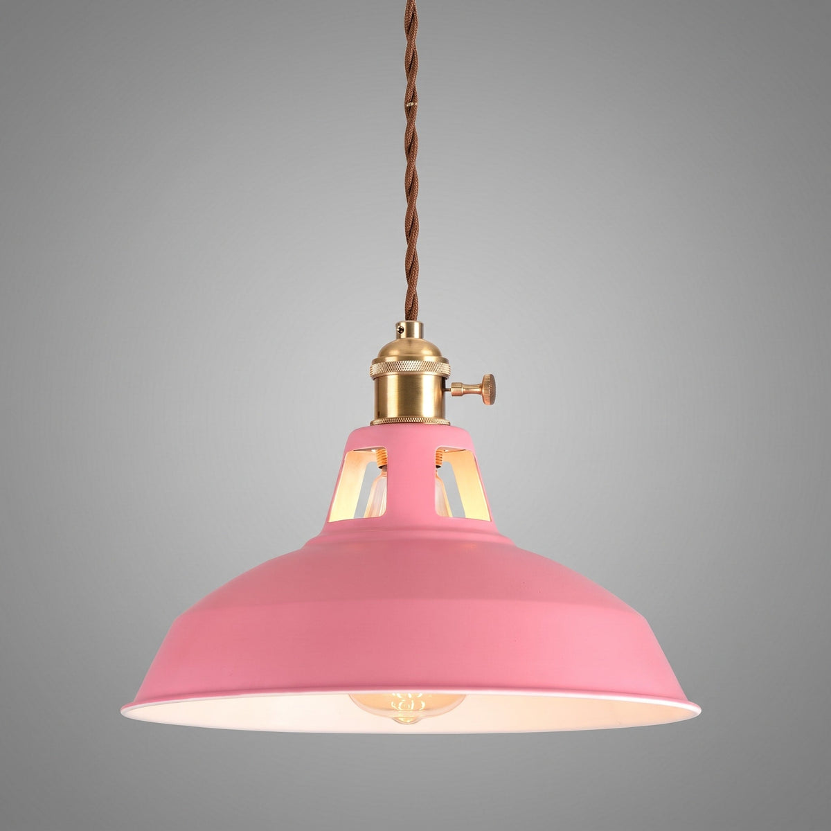 Industrial Barn Shade Pendant Light with Metal Dome - Pendant Light Fixtures - Pink - Oaksoho