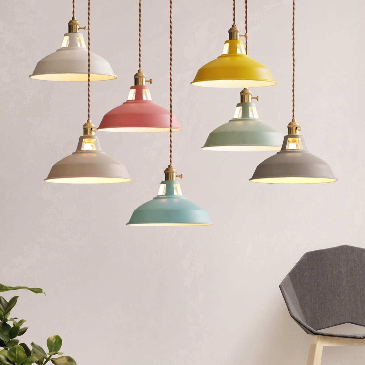 Industrial Barn Shade Pendant Light with Metal Dome - Pendant Light Fixtures - Yellow - Oaksoho