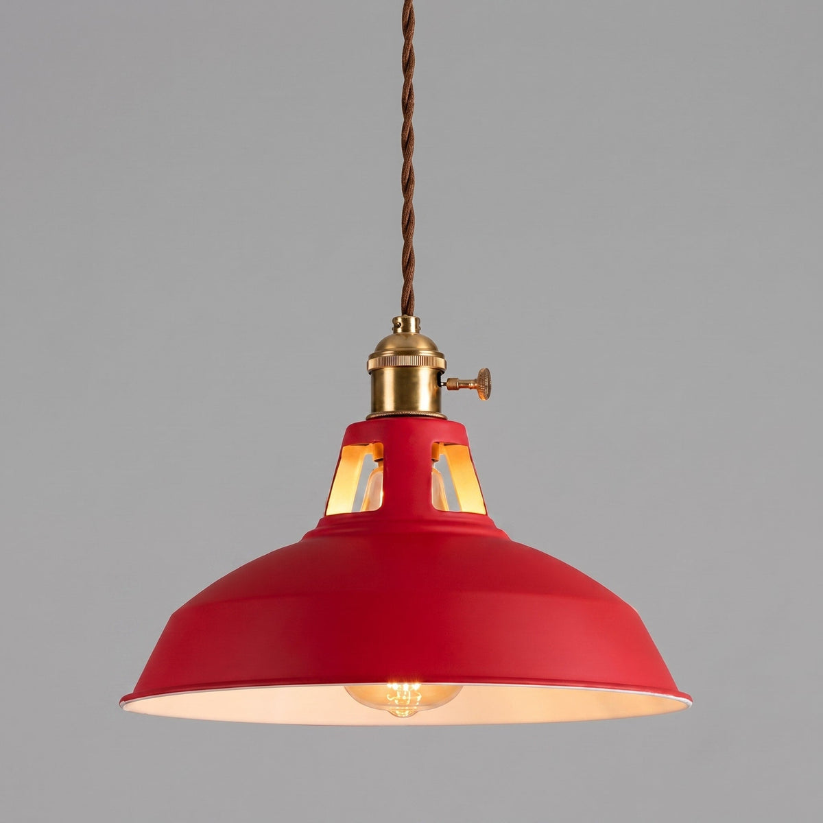 Industrial Barn Shade Pendant Light with Metal Dome - Pendant Light Fixtures - Red - Oaksoho