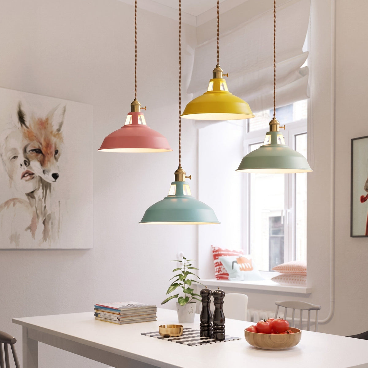 Industrial Barn Shade Pendant Light with Metal Dome - Pendant Light Fixtures - Yellow - Oaksoho