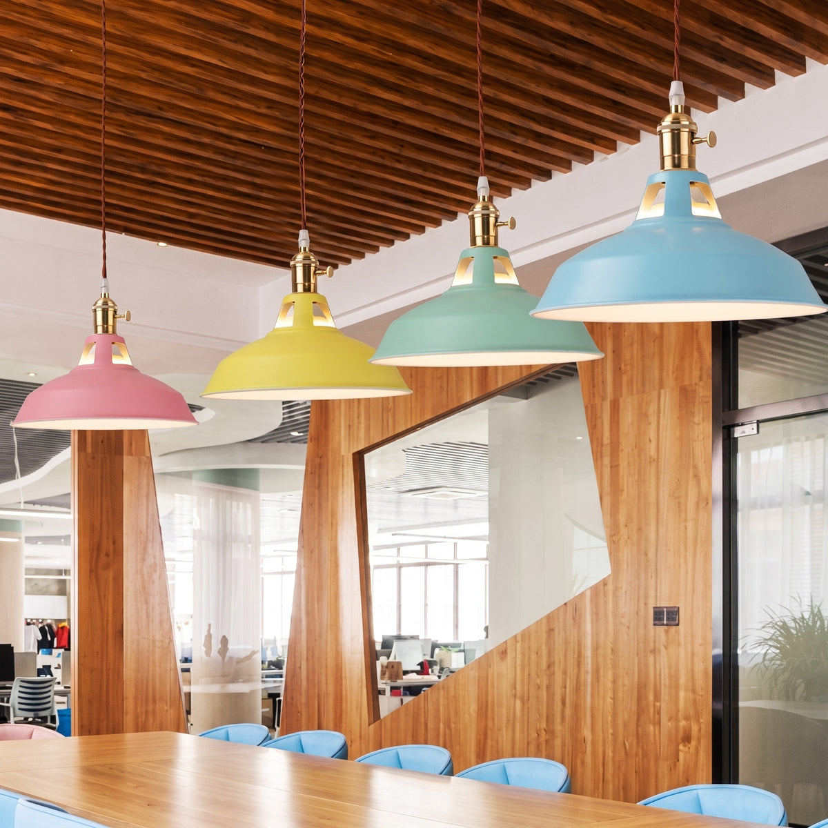Industrial Barn Shade Pendant Light with Metal Dome - Pendant Light Fixtures - Yellow - Oaksoho