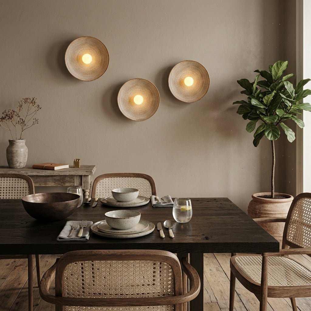 Japanese Wood Wall Light – Minimalist Round LED Design - Wall Lights - ∅ 20cm - Oaksoho
