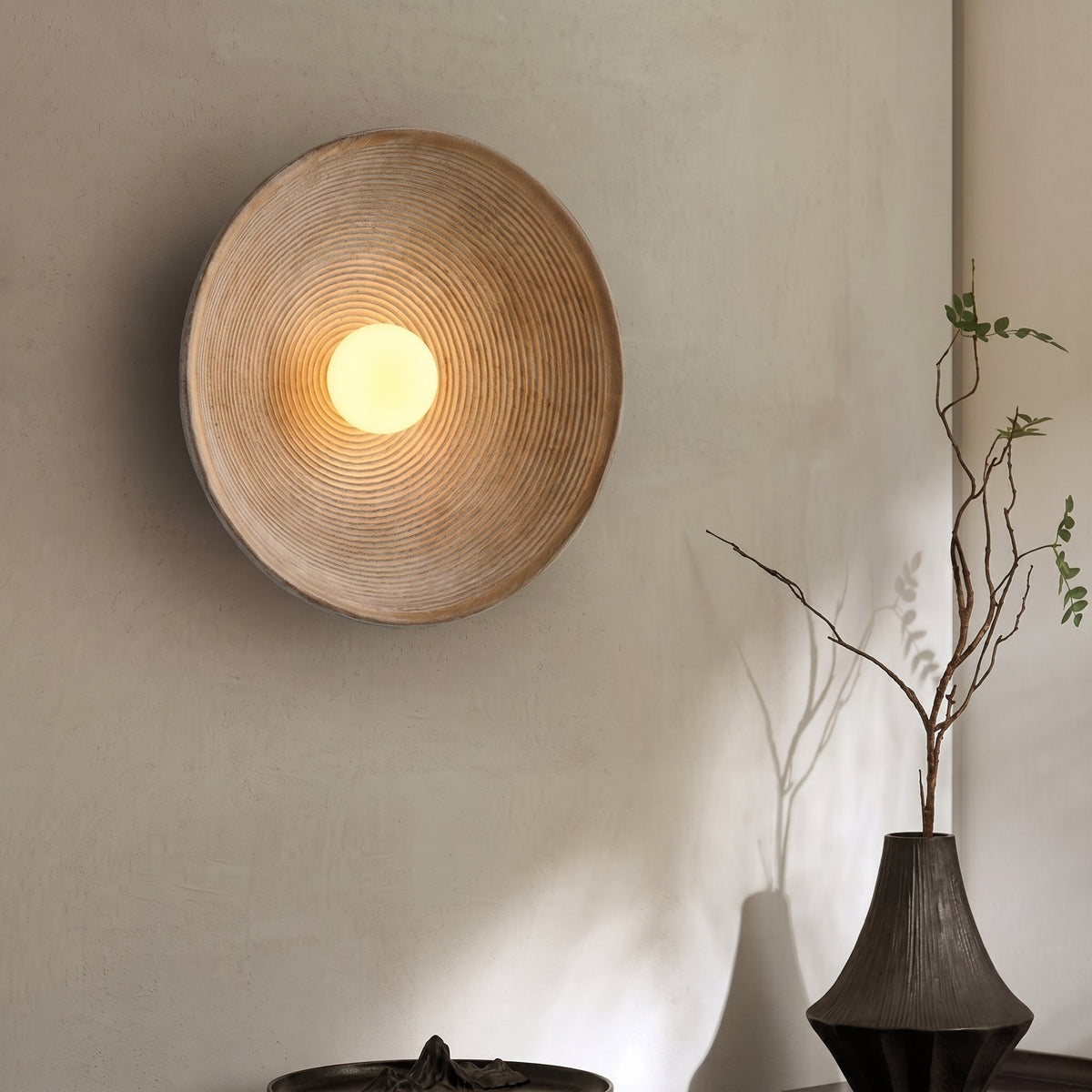 Japanese Wood Wall Light – Minimalist Round LED Design - Wall Lights - ∅ 20cm - Oaksoho