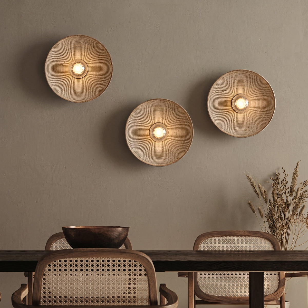 Japanese Wood Wall Light – Minimalist Round LED Design - Wall Lights - ∅ 20cm - Oaksoho