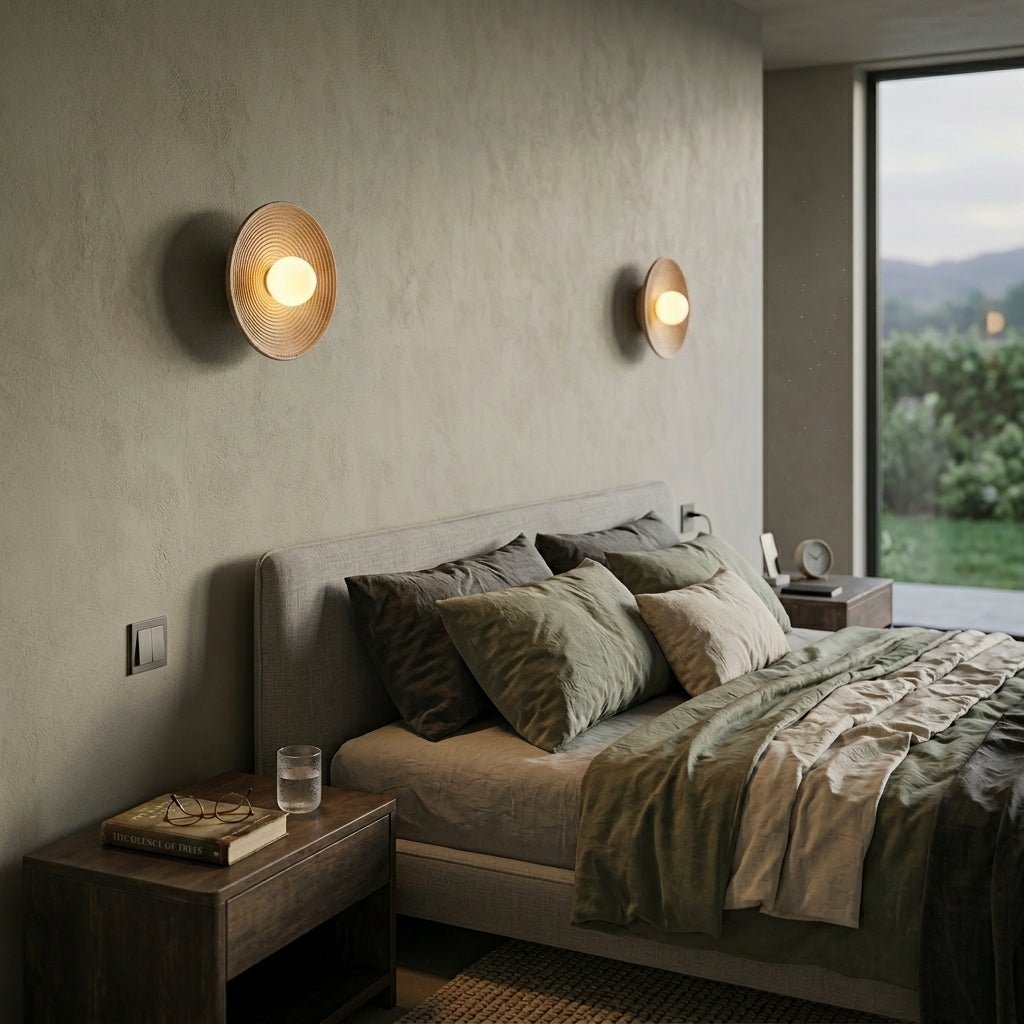 Japanese Wood Wall Light – Minimalist Round LED Design - Wall Lights - ∅ 20cm - Oaksoho