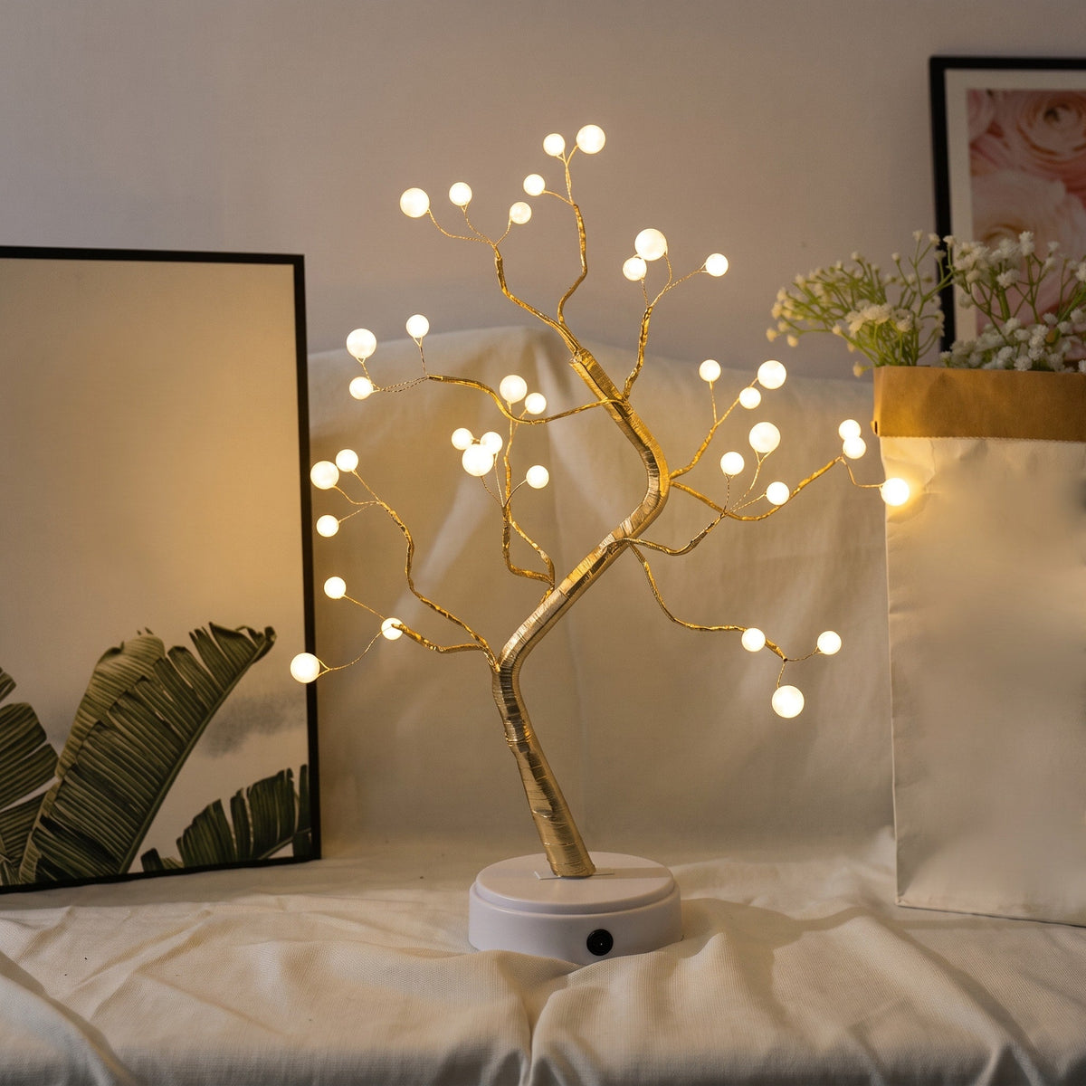 LED Bonsai Tree Branch Table Lamp - Table Lamps - Pearl - Oaksoho