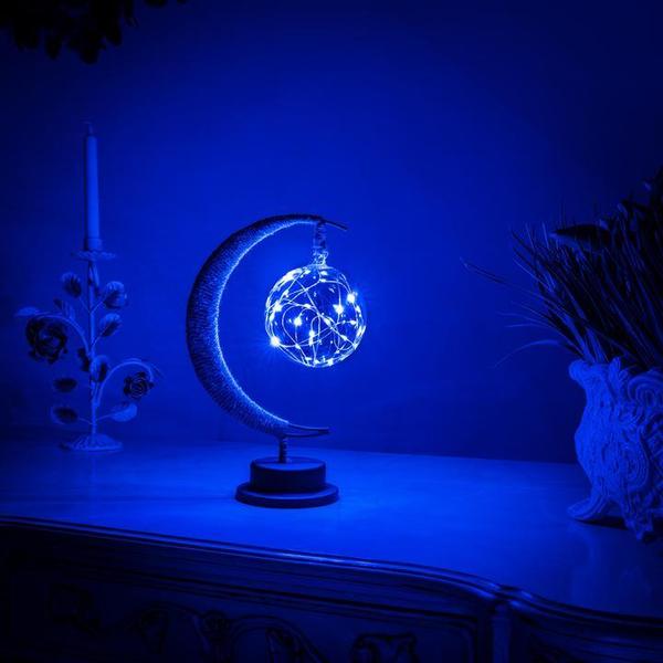 LED Ceiling Light Bedroom Moon Design Energy Saving Metal Frame - Home & Decor Lighting Lamp - Sky Blue - Oaksoho