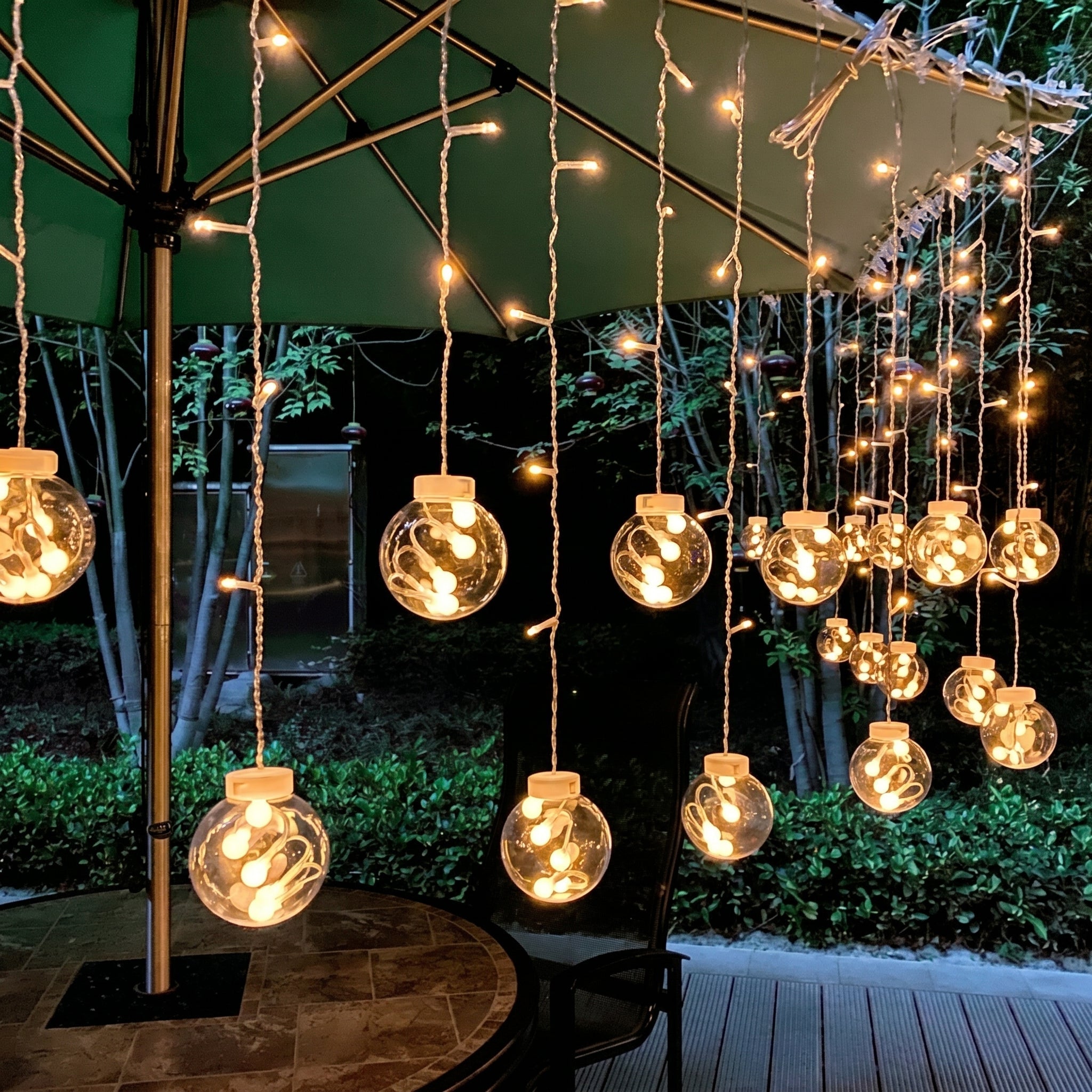 LED Curtain Lights with Hanging Glass Balls for Indoor and Outdoor Use - LED Decorative Lights - Oaksoho
