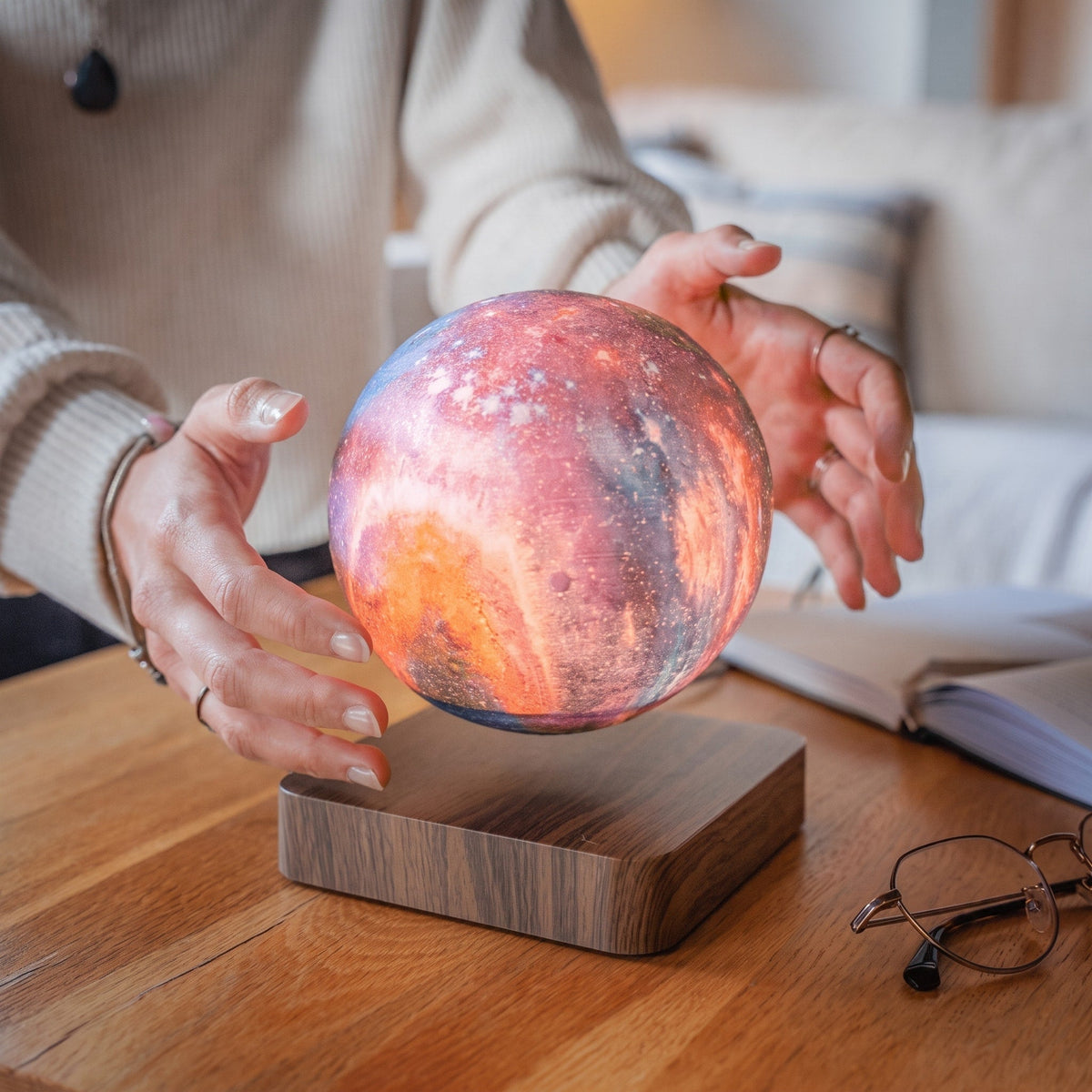 Levitating Galaxy Sphere Lamp with Wooden Base - Table Lamps - Oaksoho