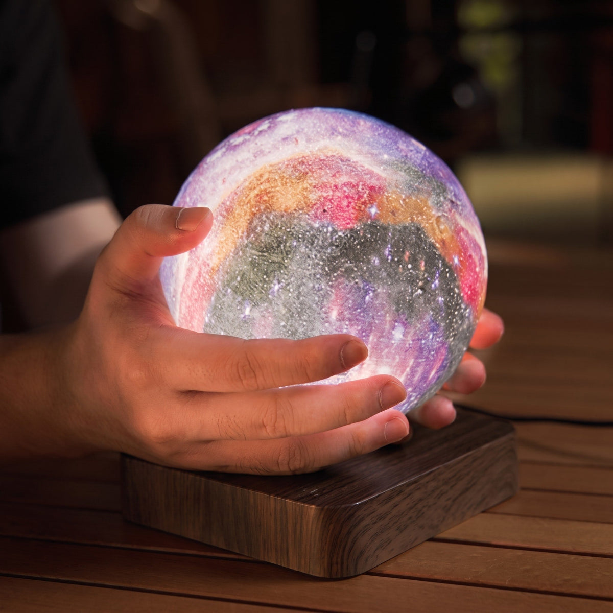 Levitating Galaxy Sphere Lamp with Wooden Base - Table Lamps - Oaksoho