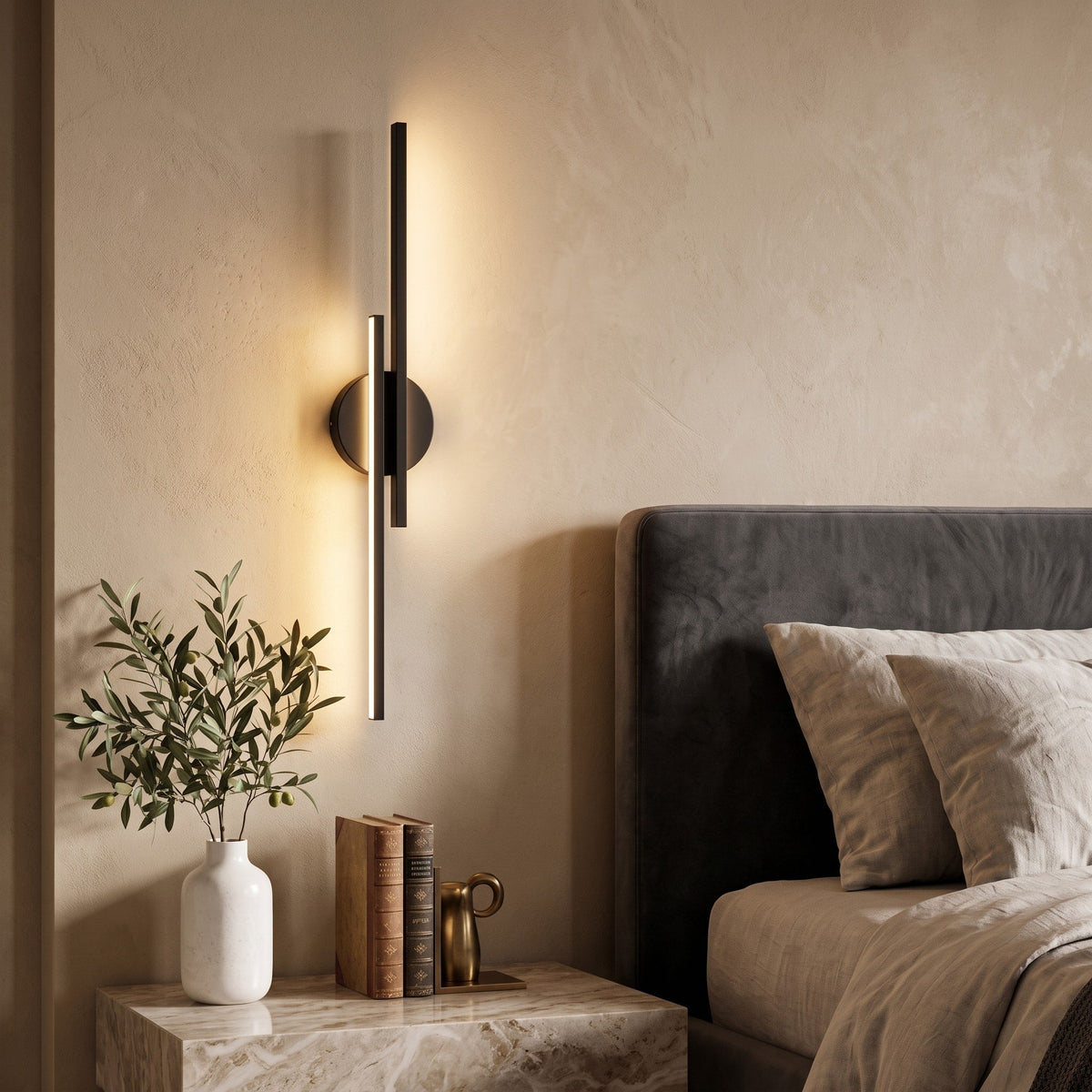 Linear Metal Wall Sconce with Dual Adjustable Light Beams - Wall Light Fixtures - Black - Oak Soho