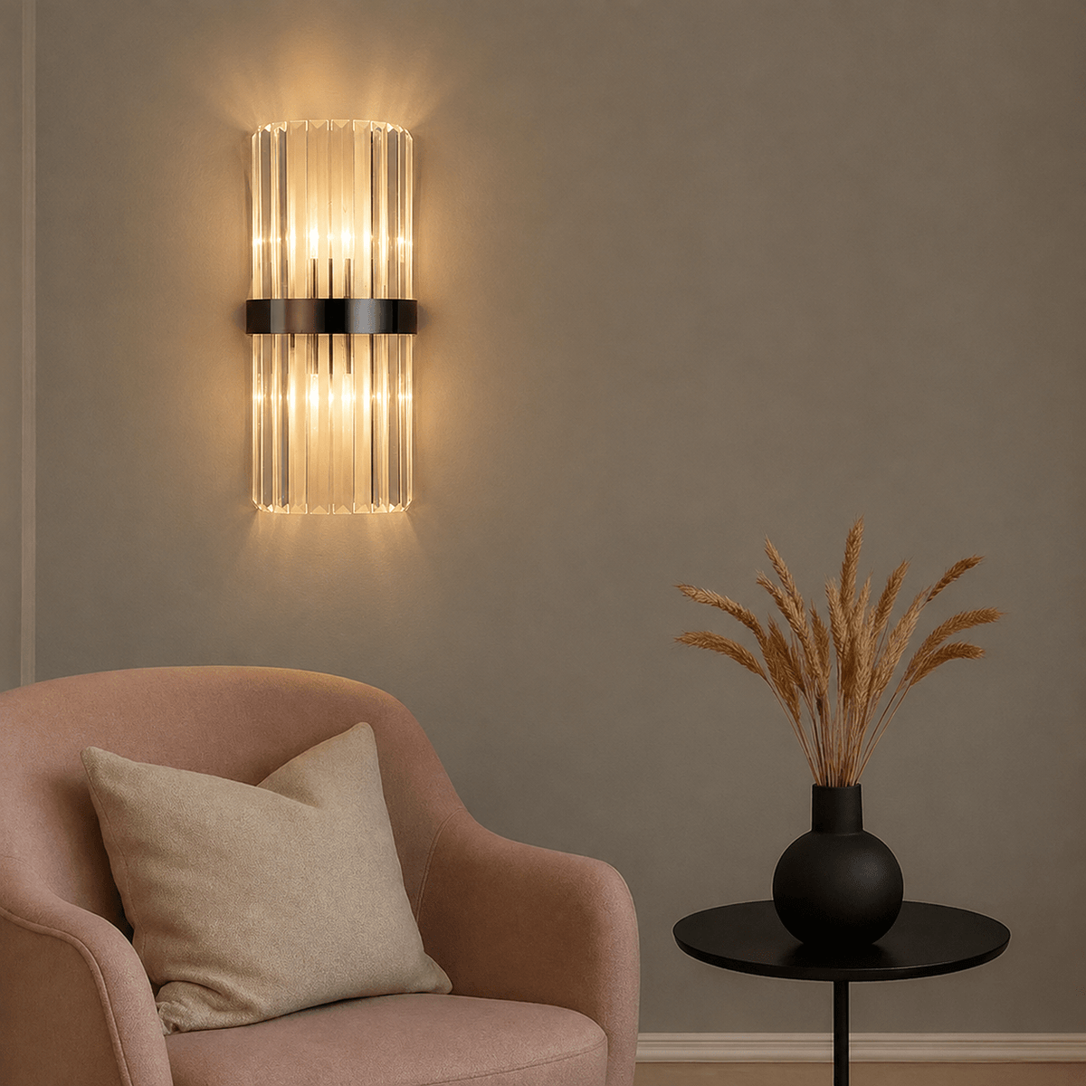 Luxurious Crystal Wall Light with Metal Frame - Wall Light Fixtures - Black - Oaksoho