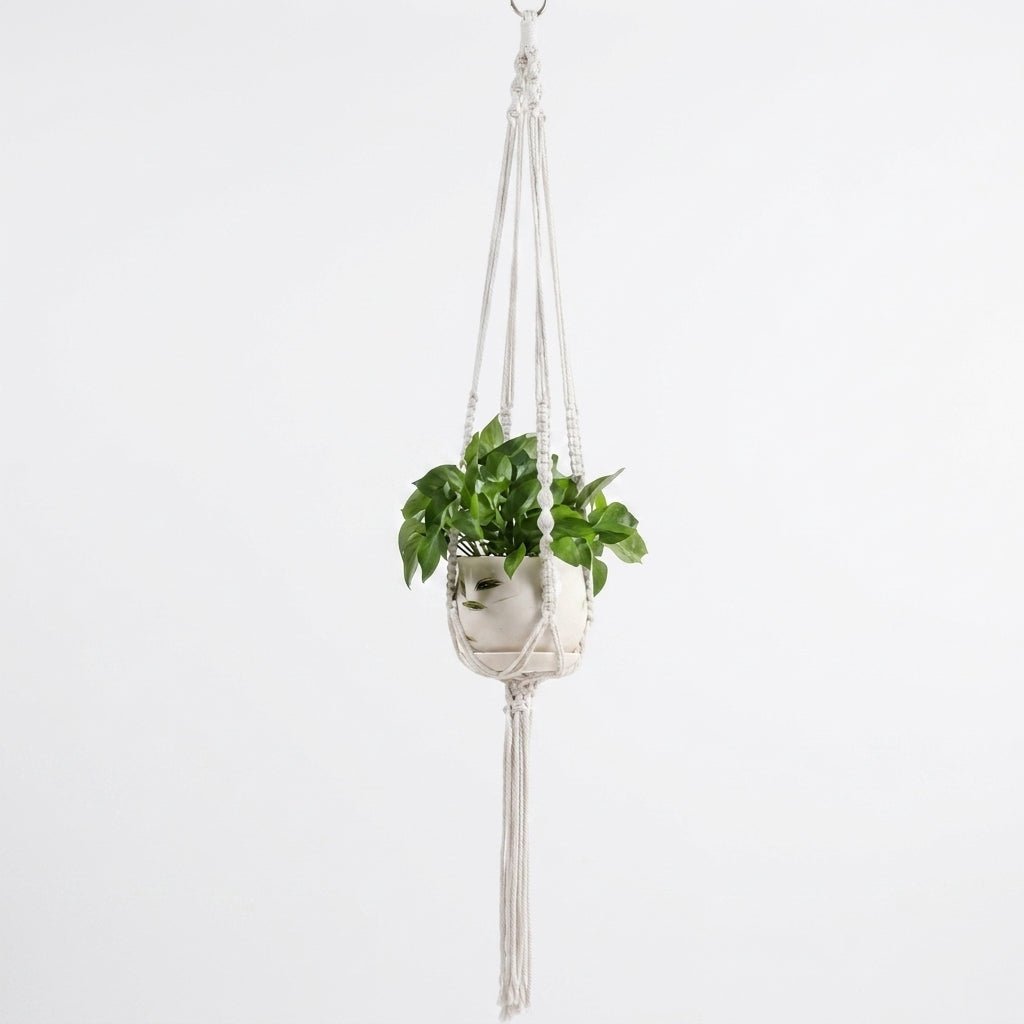 Macramé Plant Hanger Knotted with Twisted Cord Design - Plant Hanger - Ring - Oaksoho