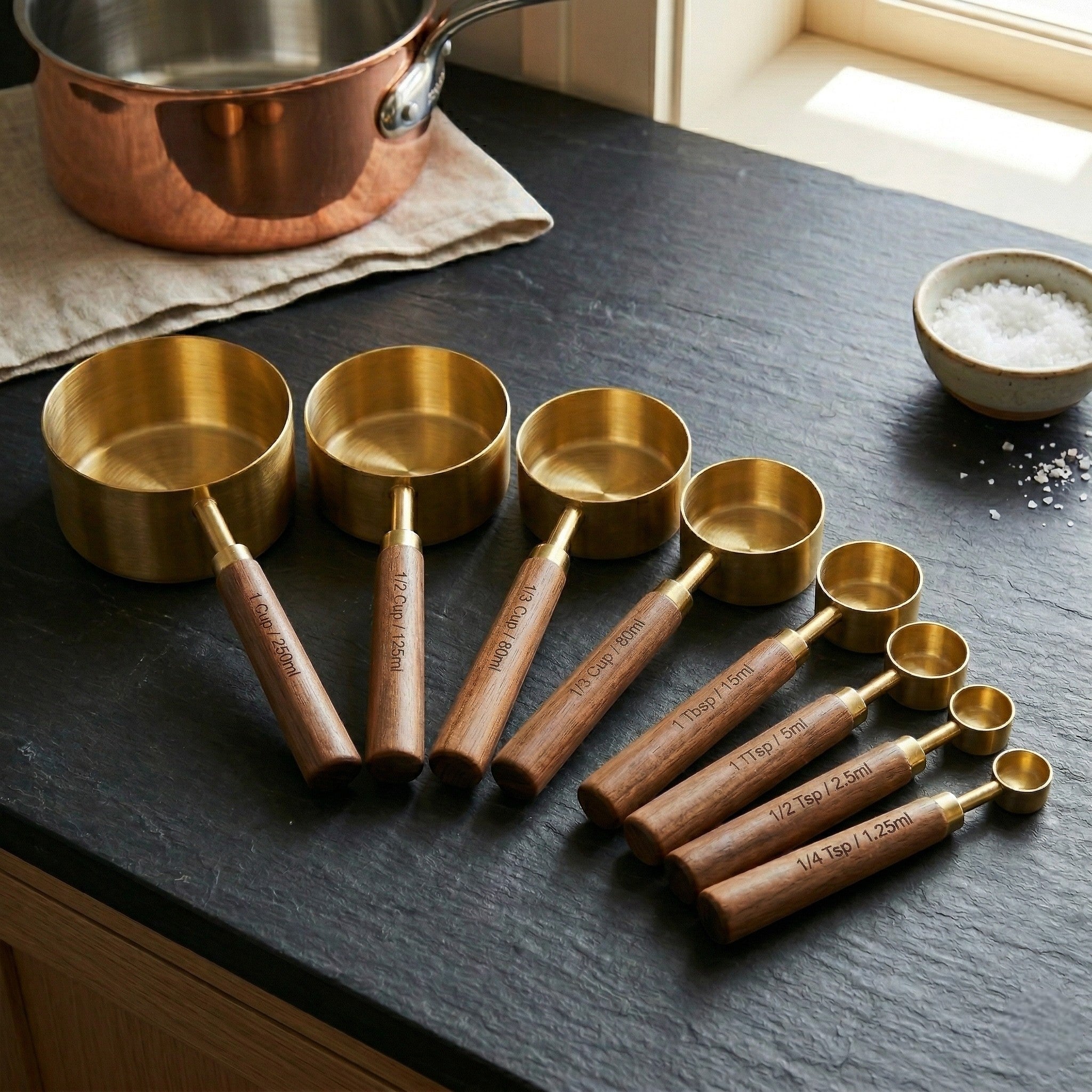 Measuring Cup and Spoon Set with Wooden Handle - Measuring Tools - Complete set - Oaksoho