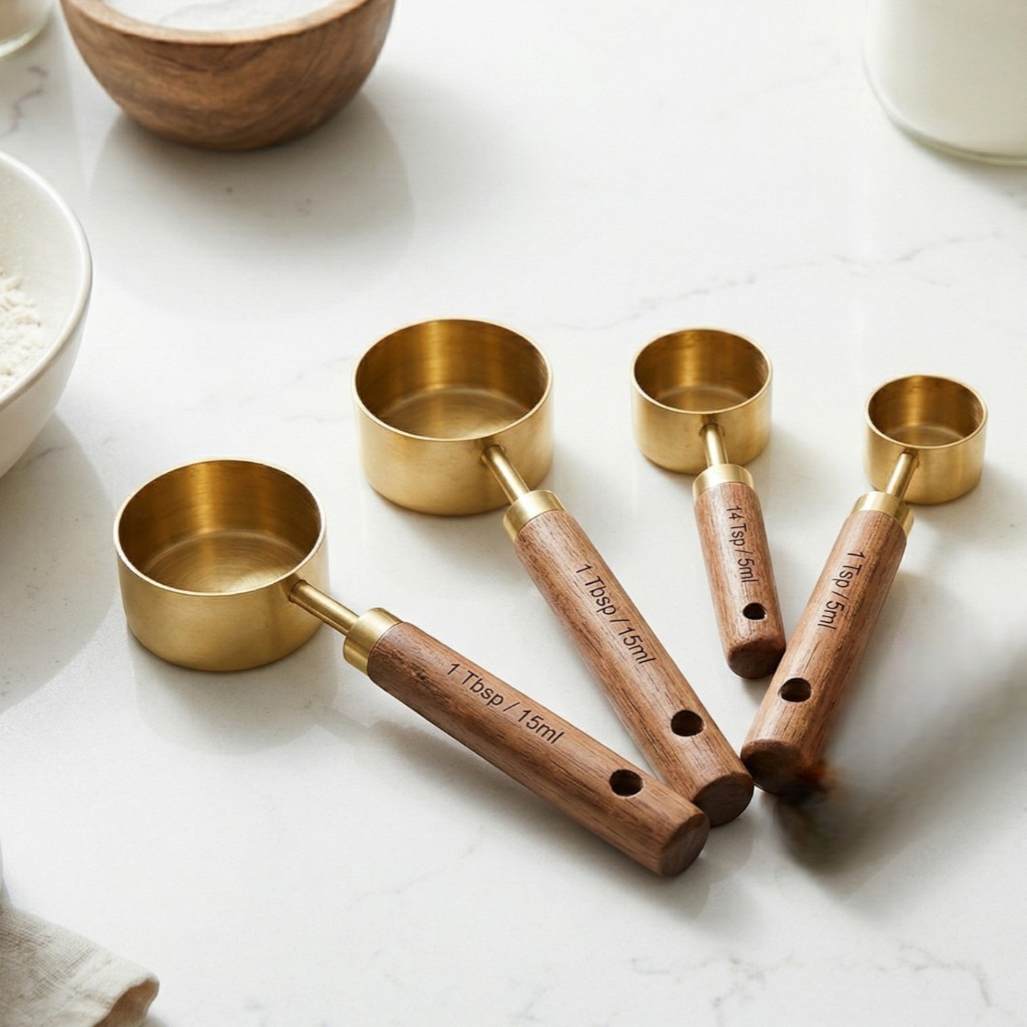 Measuring Cup and Spoon Set with Wooden Handle - Measuring Tools - Measuring cup - Oaksoho