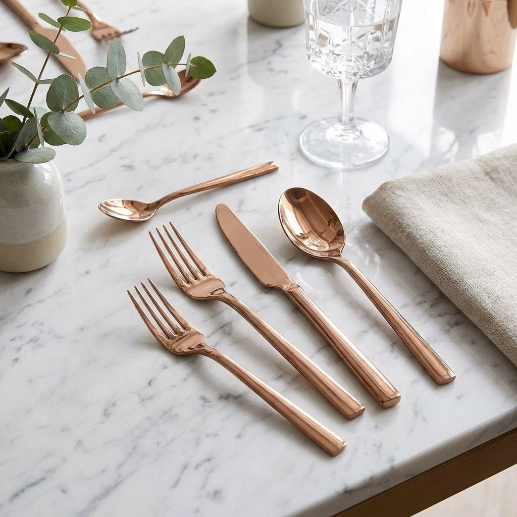 Minimalist Stainless Steel Cutlery Set 30-Piece - Kitchen Utensils - Pink - Oaksoho