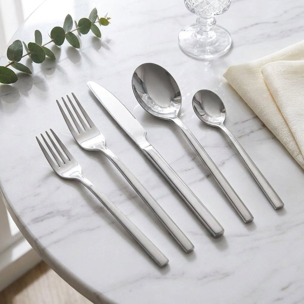 Minimalist Stainless Steel Cutlery Set 30-Piece - Kitchen Utensils - Silver - Oaksoho