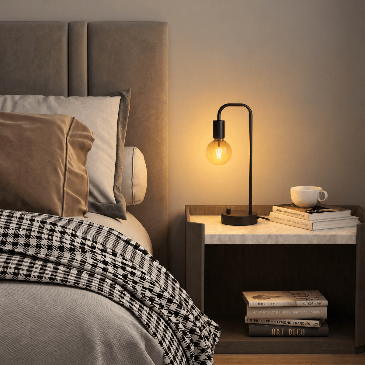 Minimalist Table Lamp with Curved Metal Arm - Table Lamps - Oak Soho