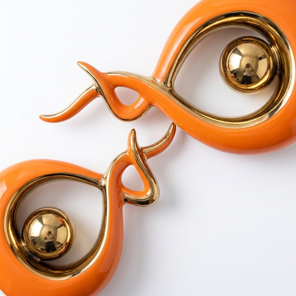 Modern Abstract Decoration with Twisted Design and Gold Accents - Figurines - Orange - Oaksoho