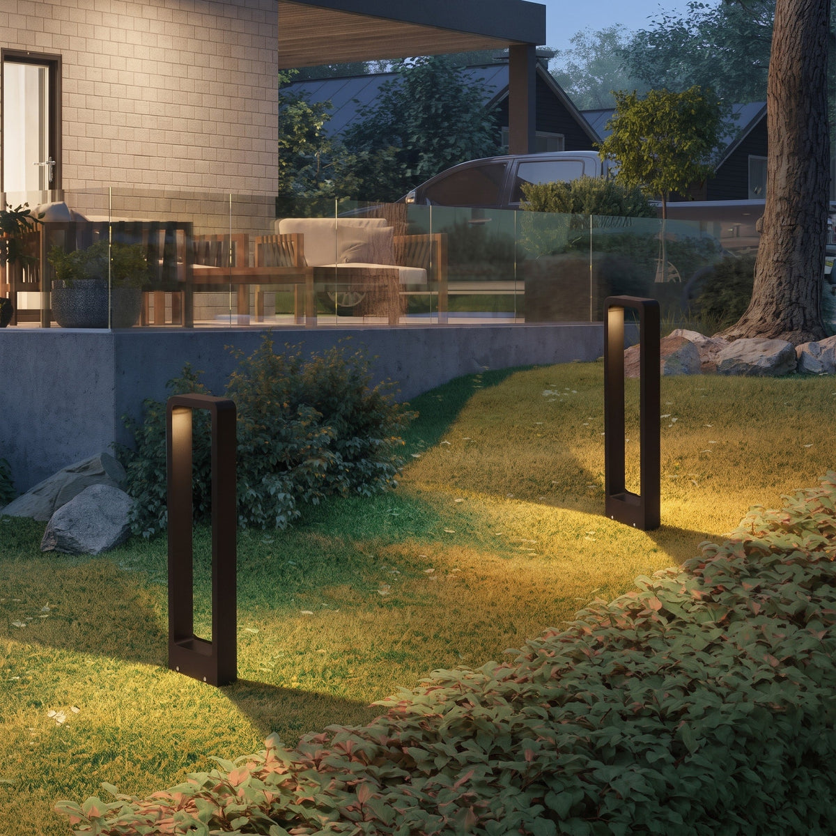 Modern Bollard Pathway Light Outdoor Garden Post Lamp - Landscape Pathway Lighting - 30 cm - Oak Soho