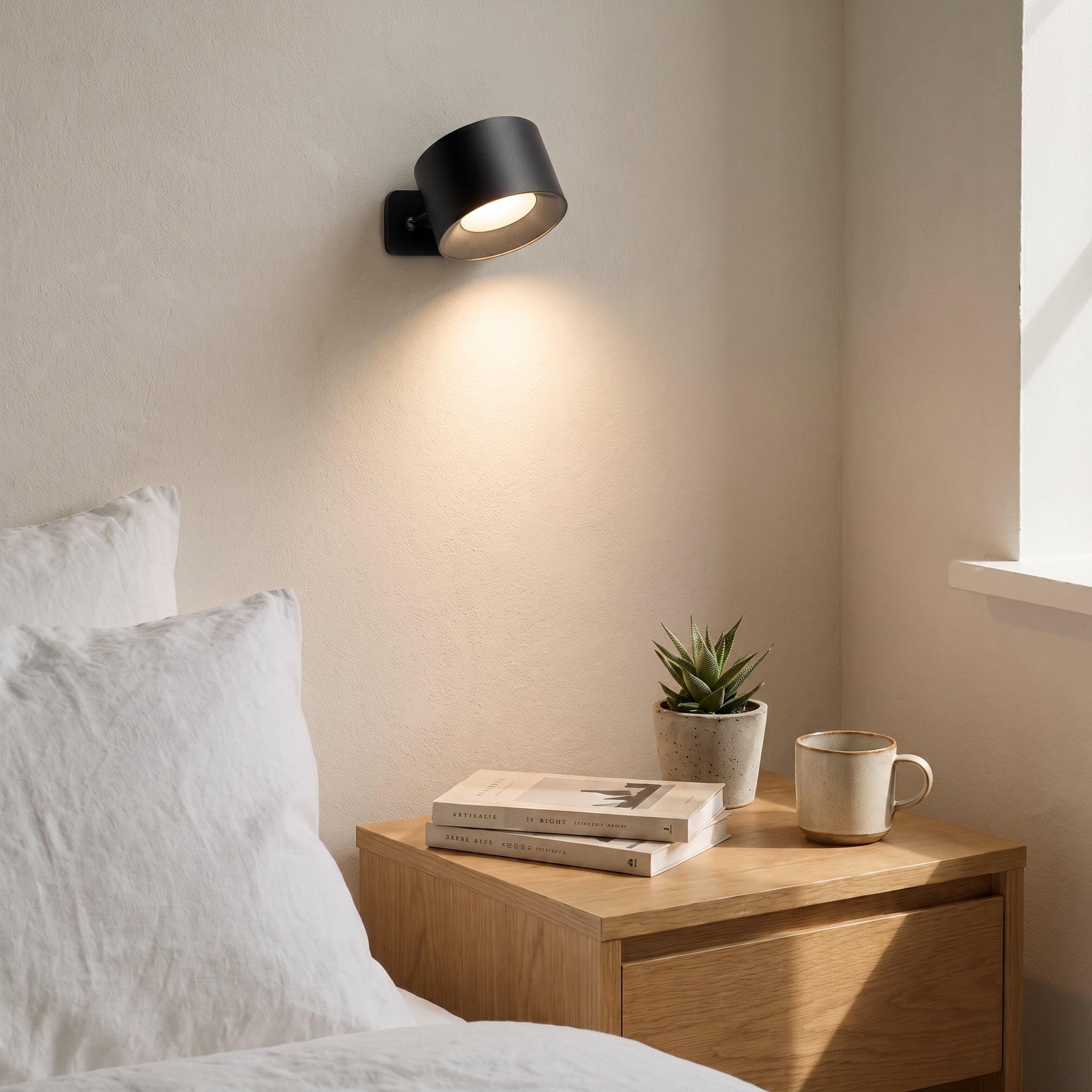 Modern LED Wall Light with Rotating Cylinder Head - Wall Lights - Black - Oaksoho