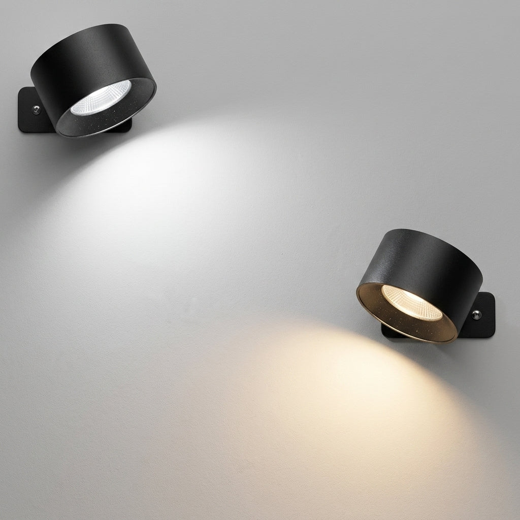 Modern LED Wall Light with Rotating Cylinder Head - Wall Lights - Black - Oaksoho