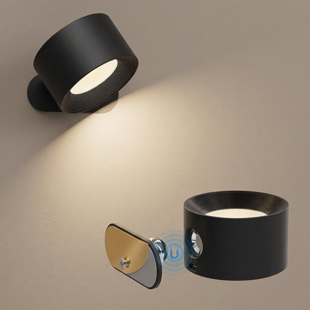 Modern LED Wall Light with Rotating Cylinder Head - Wall Lights - Black - Oaksoho
