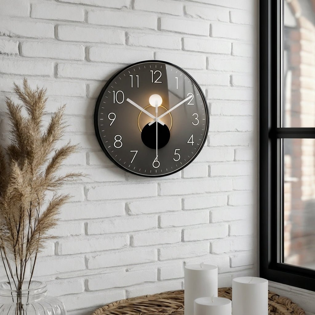 Modern Luxury Round Wall Clock with 3D Ball Detail - Wall Clock - Black - Oaksoho