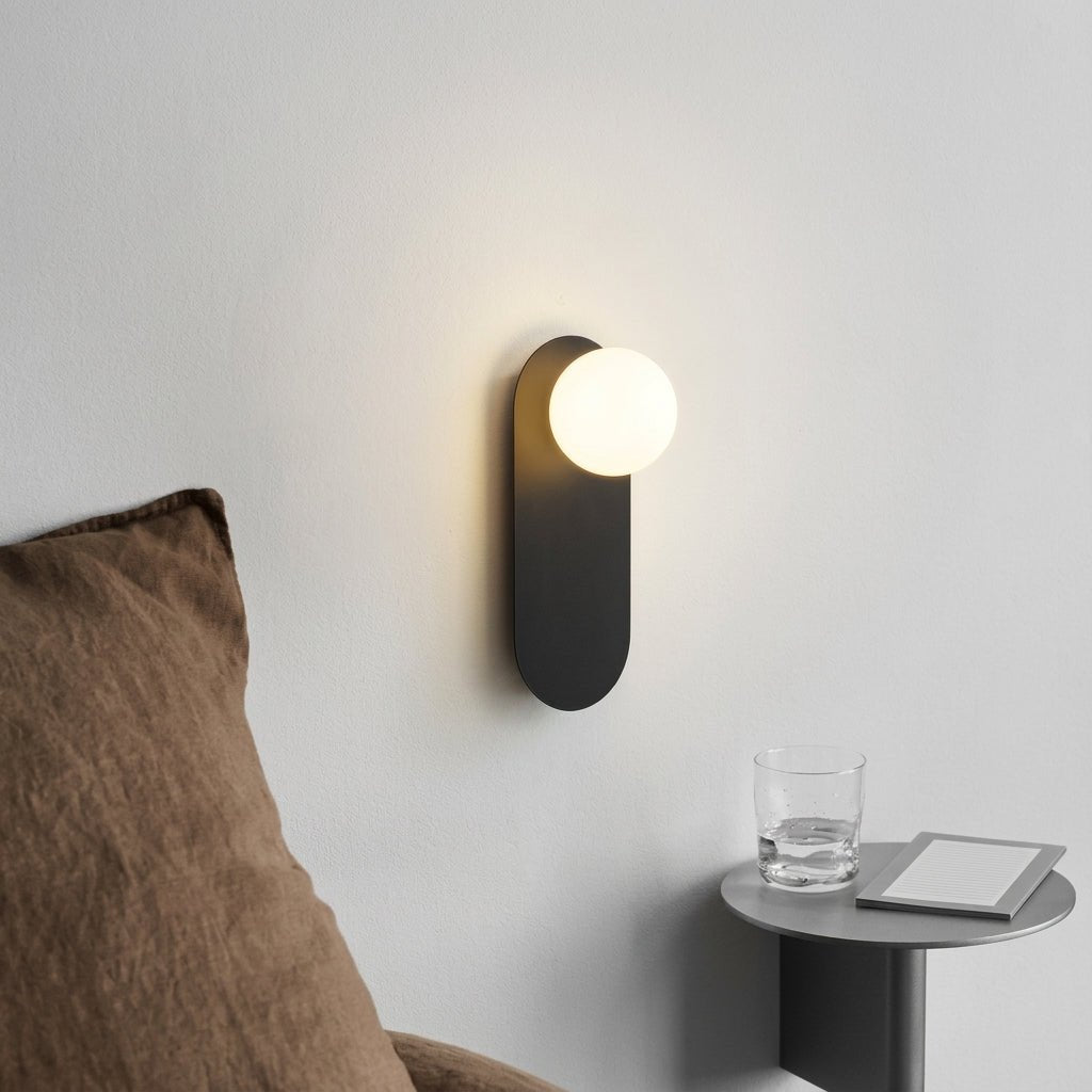 Modern Oval Wall Lamp with Round Glass Globe - Wall Light Fixtures - Black - Oaksoho