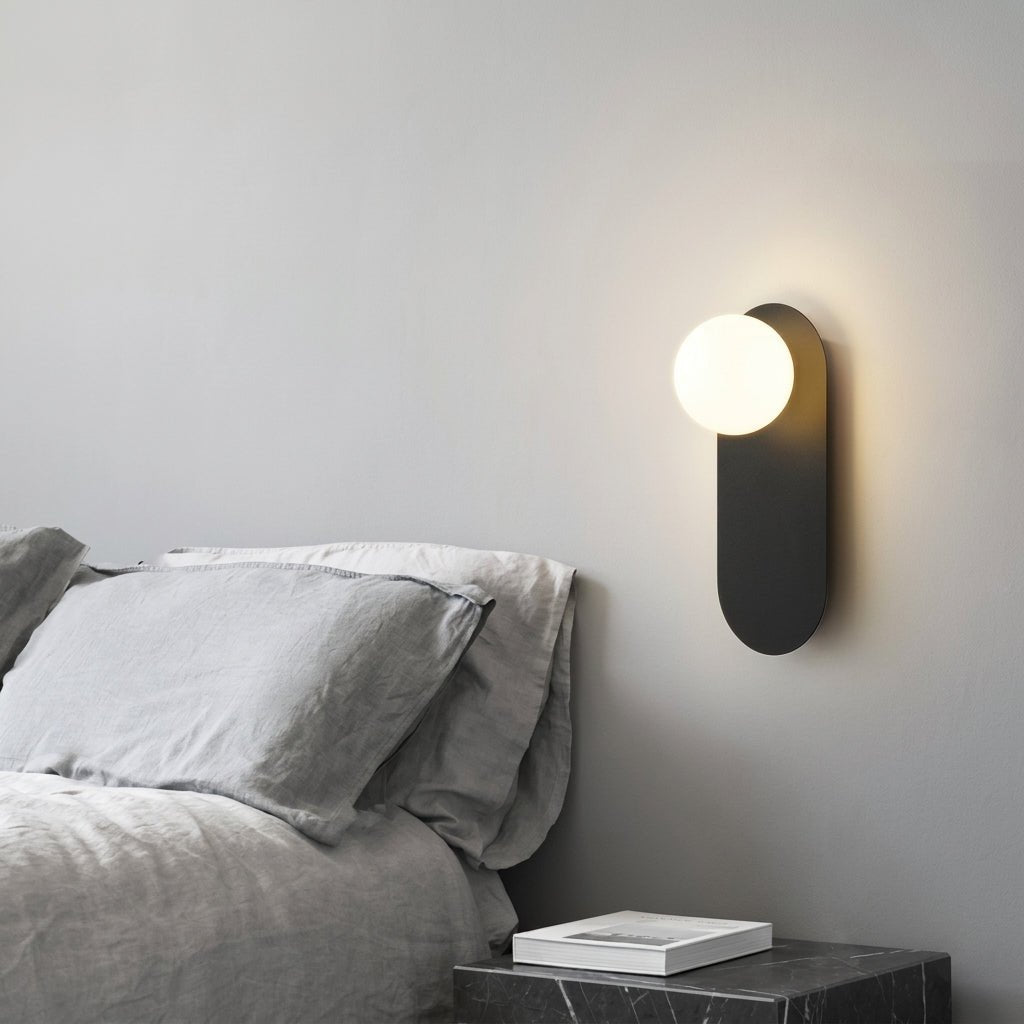 Modern Oval Wall Lamp with Round Glass Globe - Wall Light Fixtures - Black - Oaksoho