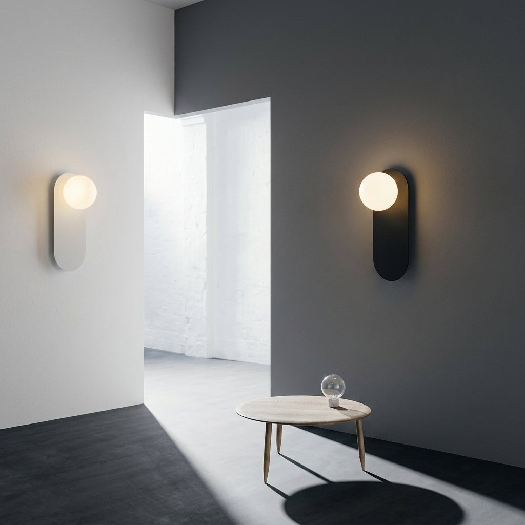 Modern Oval Wall Lamp with Round Glass Globe - Wall Light Fixtures - Black - Oaksoho