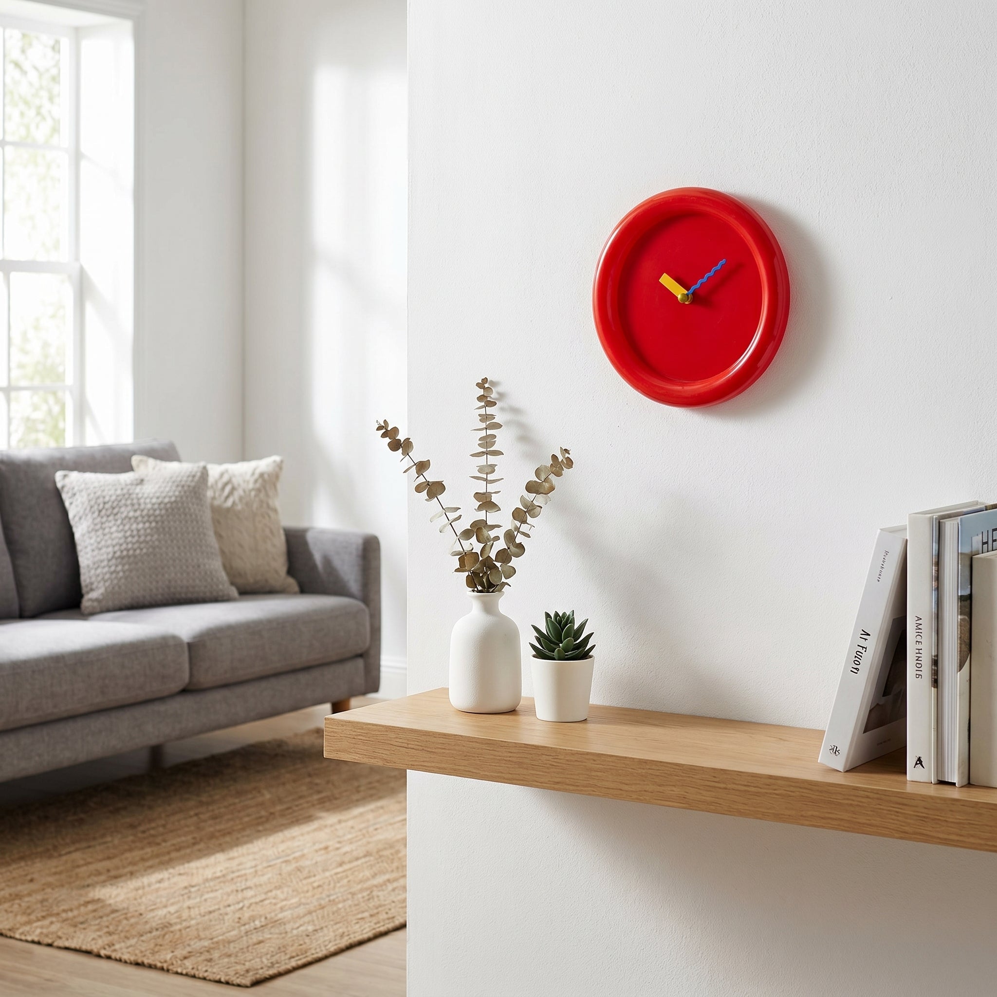 Modern Round Wall Clock with Minimalist Design - Wall Clock - Red - Oaksoho