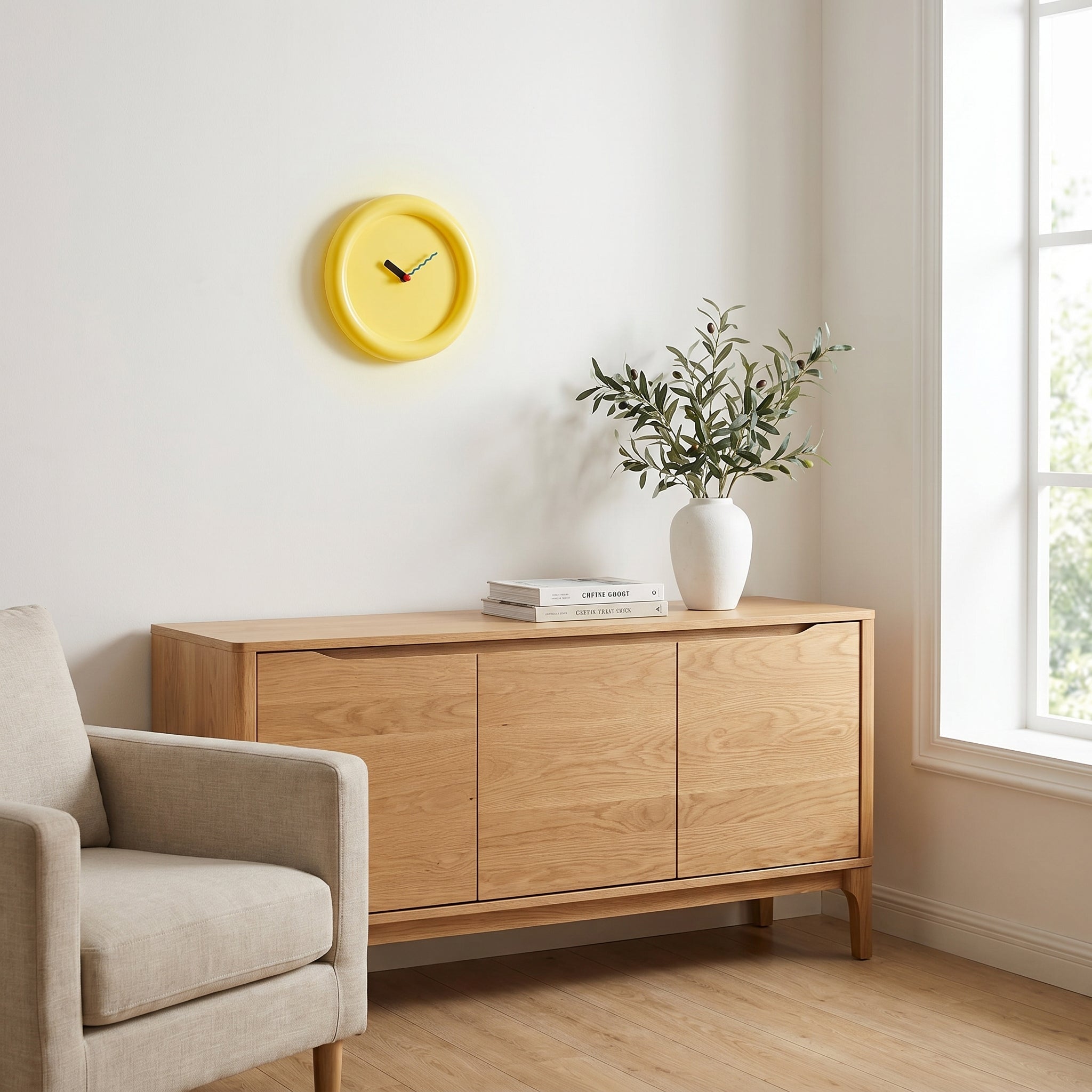 Modern Round Wall Clock with Minimalist Design - Wall Clock - Yellow - Oaksoho