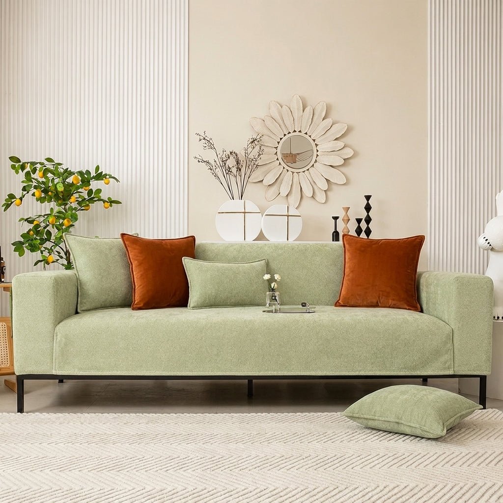 Modern Sofa Cover with Textured Herringbone Fabric - Sofa Cover - Green - Oaksoho