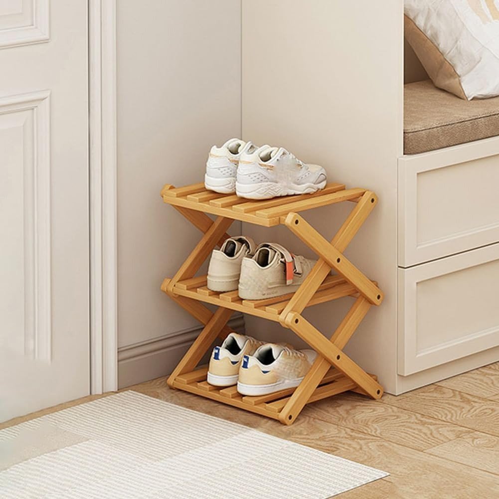 Multi - tier Foldable Shoe Rack - Storage Shelf - Light Brown - Oaksoho