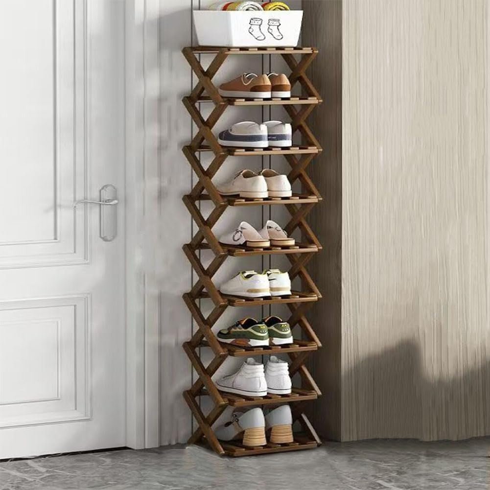 Multi - tier Foldable Shoe Rack - Storage Shelf - Brown - Oaksoho
